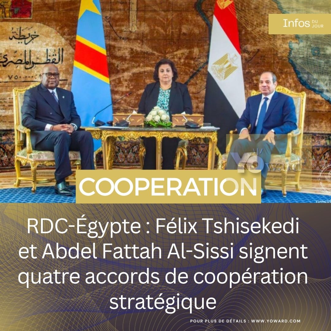 Les présidents Félix Tshisekedi et Abdel Fattah Al-Sissi lors de la signature des accords de coopération à Kinshasa.