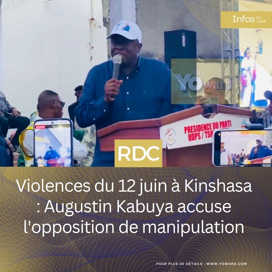 Augustin Kabuya, secrétaire général de l'UDPS, lors de son discours au siège du parti à Limete après les incidents du sit-in du 12 juin.